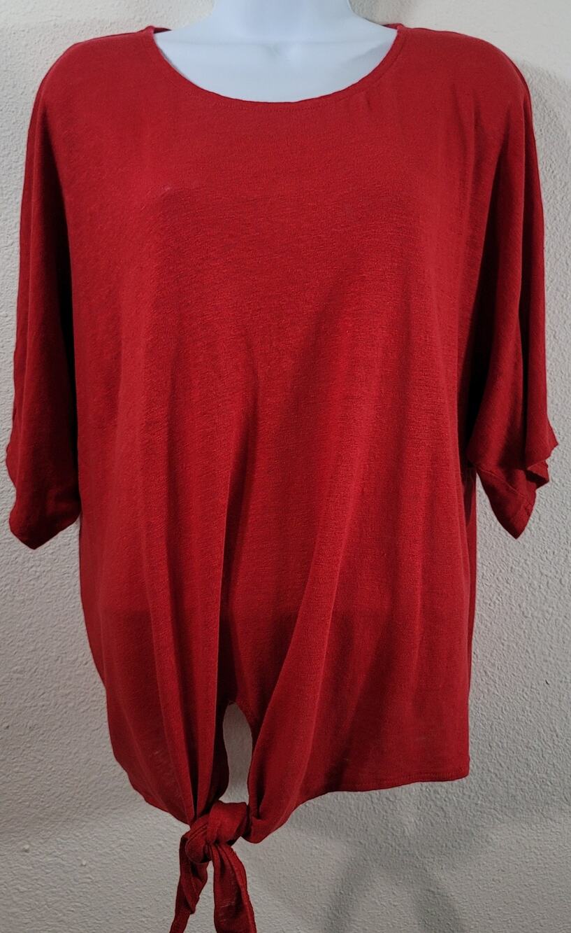 Alfani Red Slub Knit Dolman Short Sleeves Top Large Linen Lightweight Soft Flowy